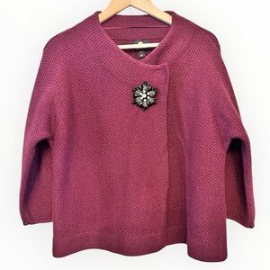 EUC JM Collection Magenta Sweater with Decorative Brooch